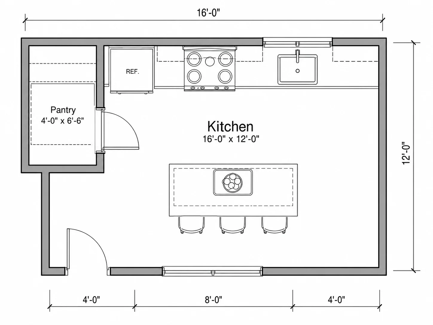 Kitchen pantry and storage wall layout