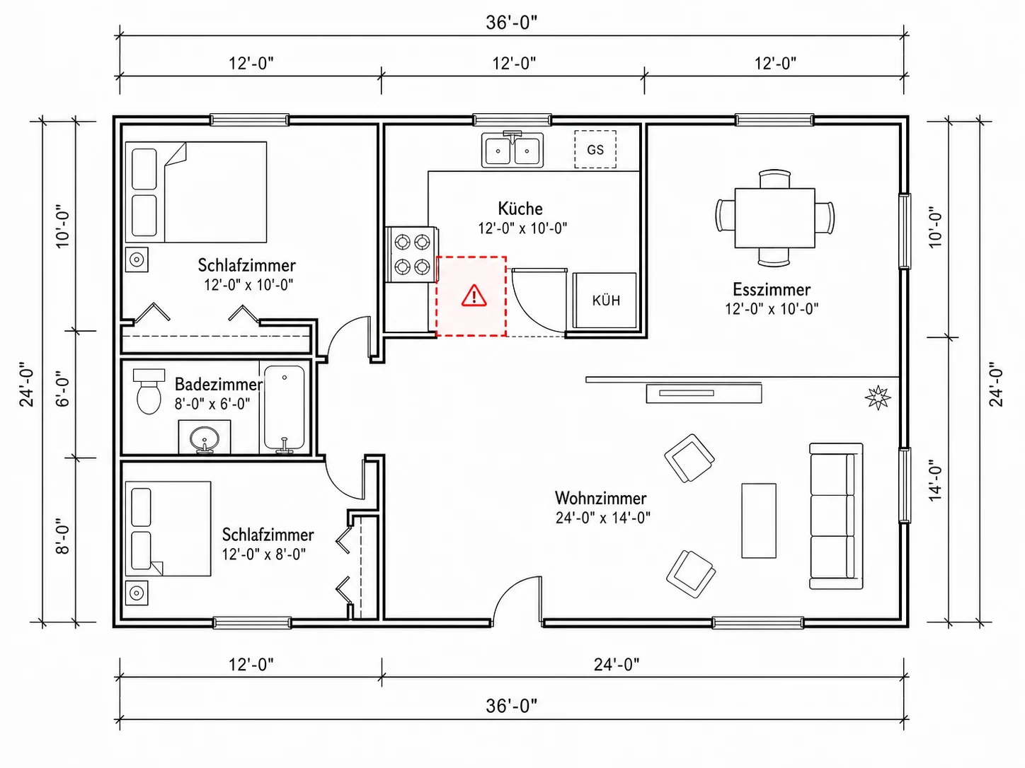 Küchenplaner hebt überlappendes Geräte-Layout hervor