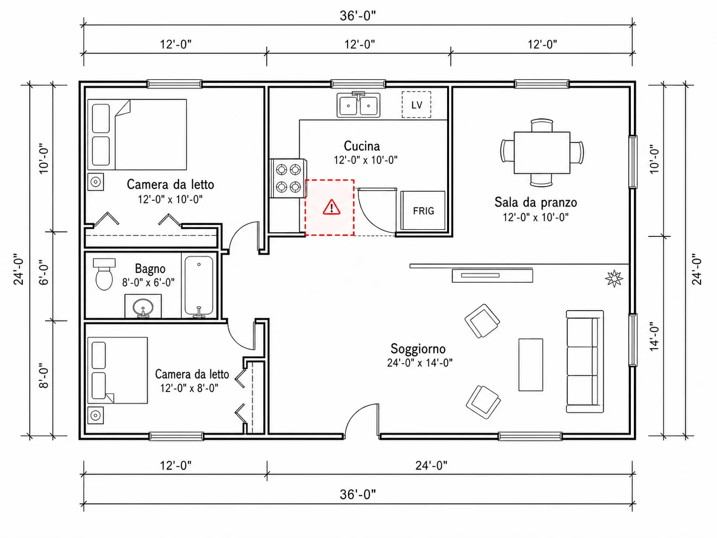 Planner per cucina che segnala la sovrapposizione tra elettrodomestici