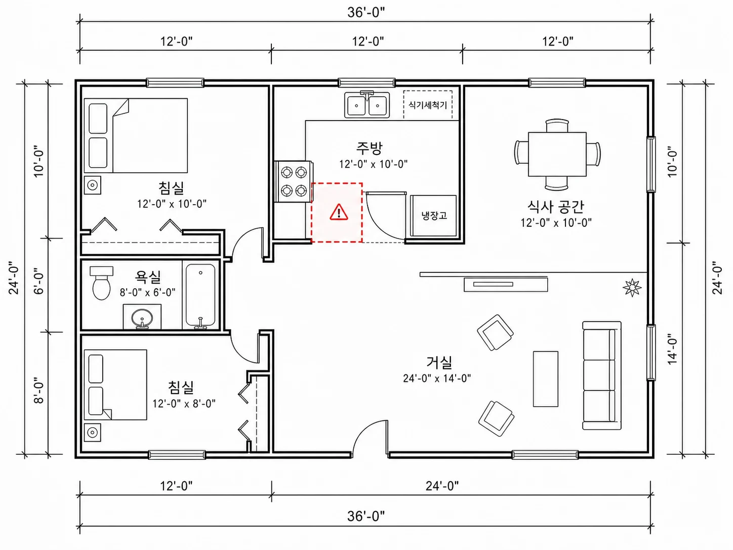겹치는 가전제품 배치를 감지하여 표시하는 주방 플래너