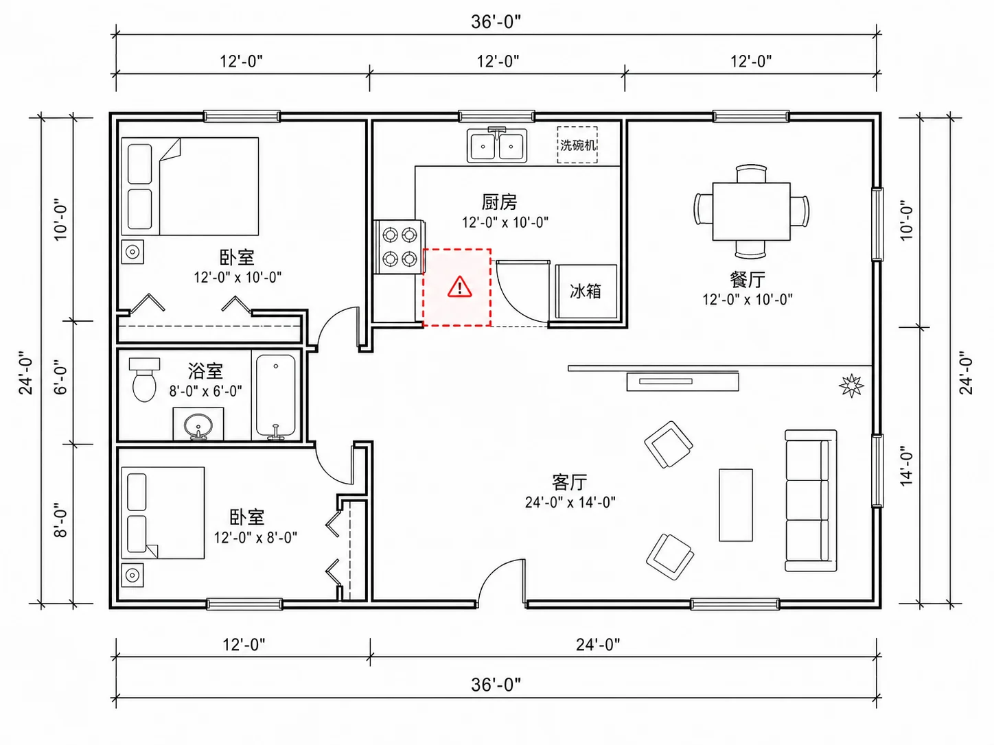 厨房布局规划工具自动标记家电重叠冲突