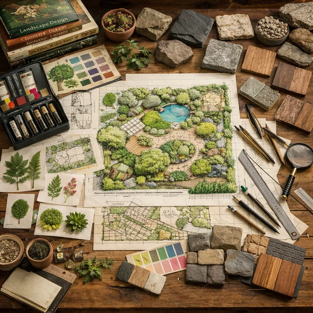 Paesaggista presenta a un cliente concetti di giardino generati dall'IA