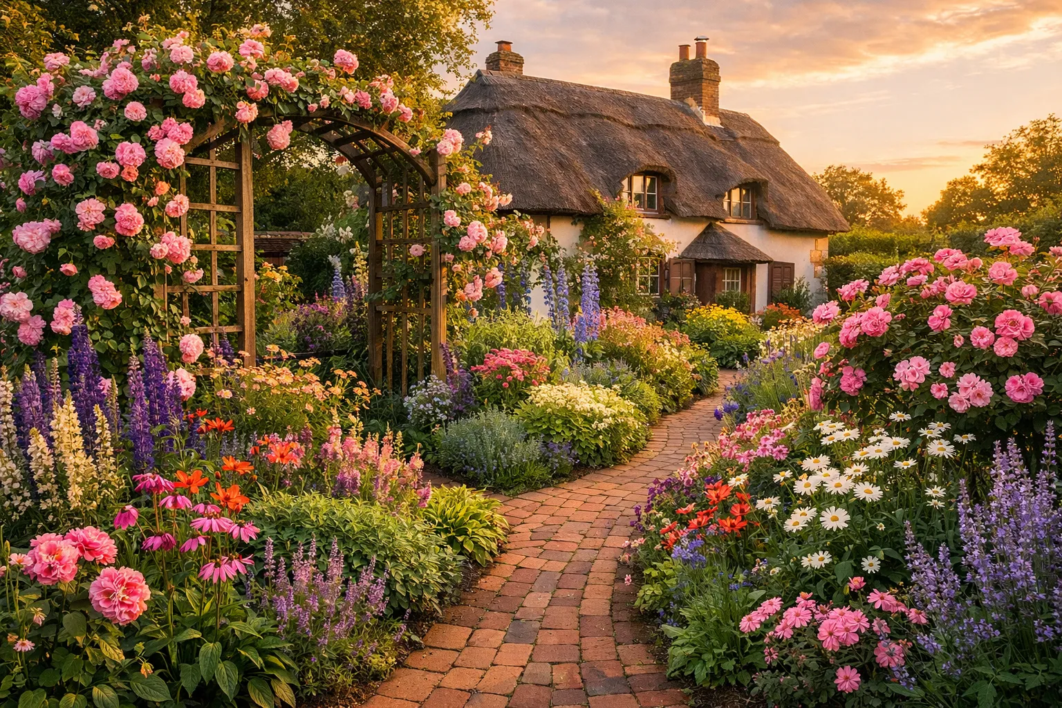Risultato del generatore di design del paesaggio AI: giardino cottage inglese