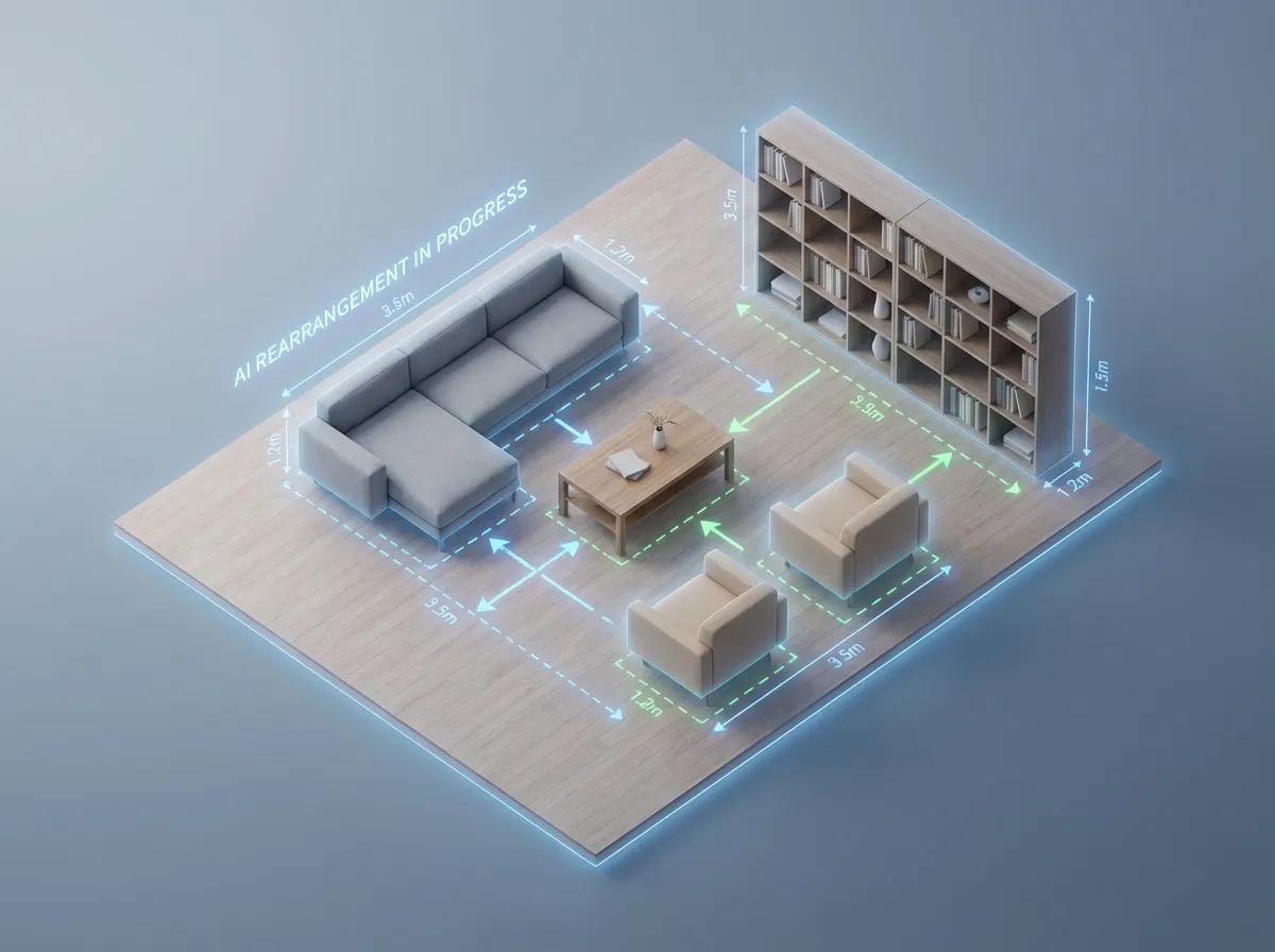 AI-powered furniture placement and arrangement suggestions for a living room layout