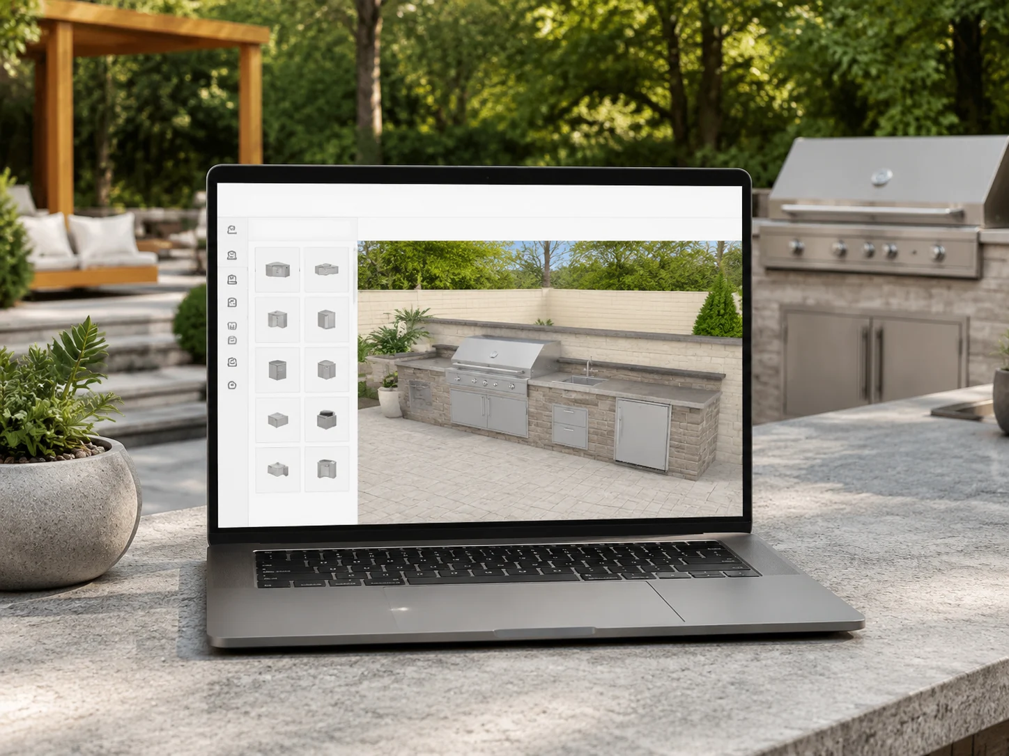 Free outdoor kitchen design tool open in a browser, ready to use
