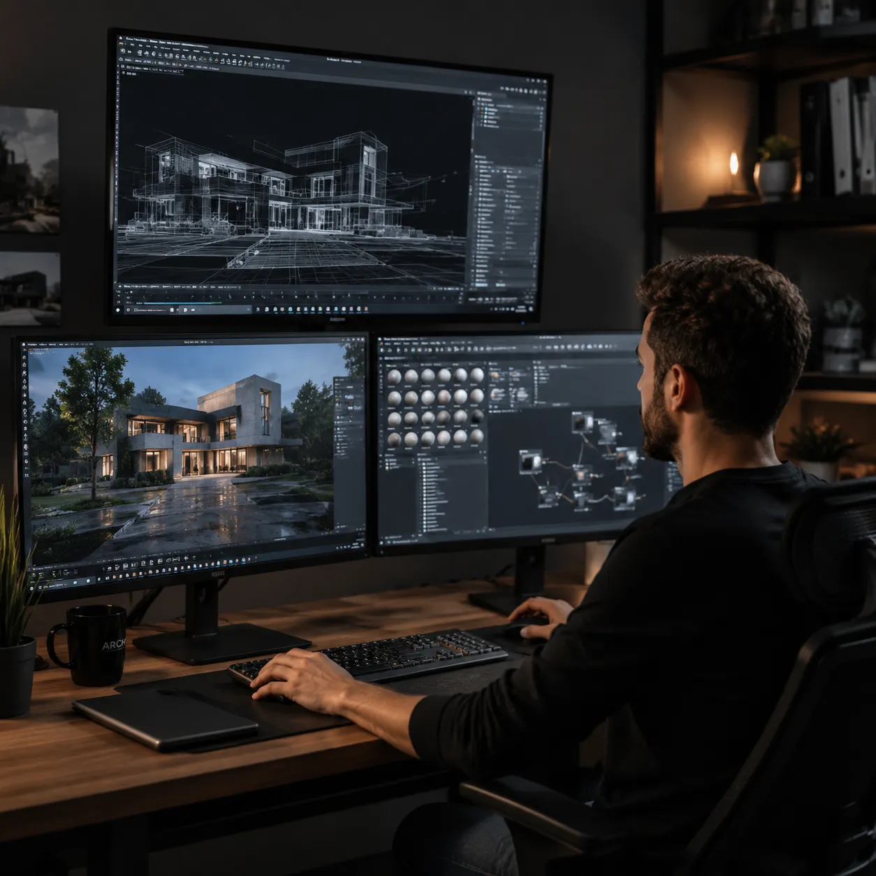 Equipo de visualización CGI utilizando cambiador de perspectiva con IA para explorar ángulos de cámara rápidamente