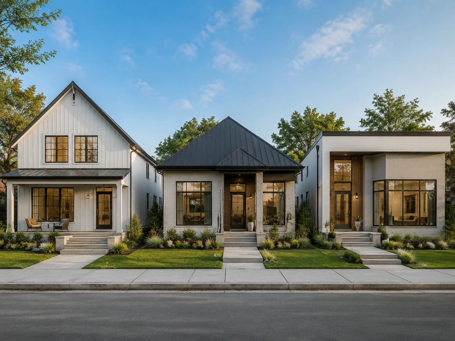 House visualized with gable, hip, and flat roofline options