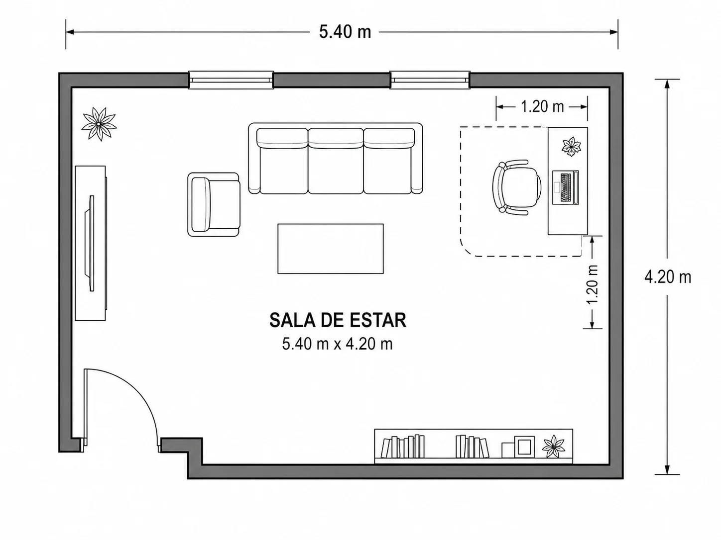 Escritorio de teletrabajo integrado en la distribución de un salón