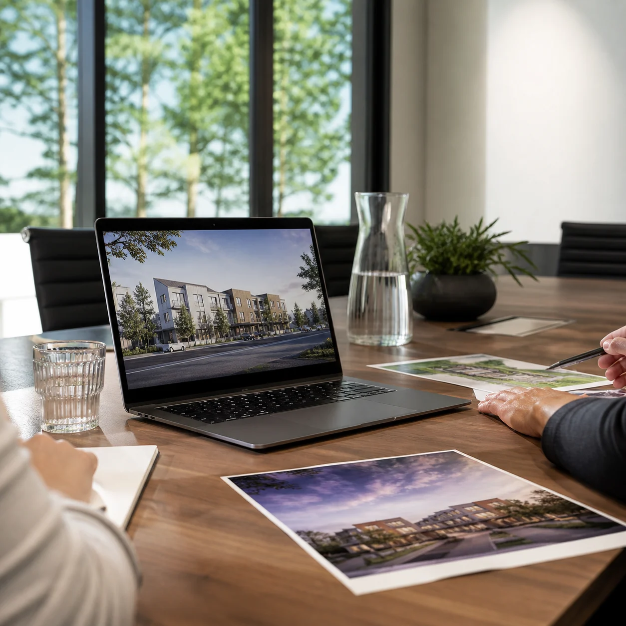 Pre-sale marketing page featuring an AI-generated render video of a development