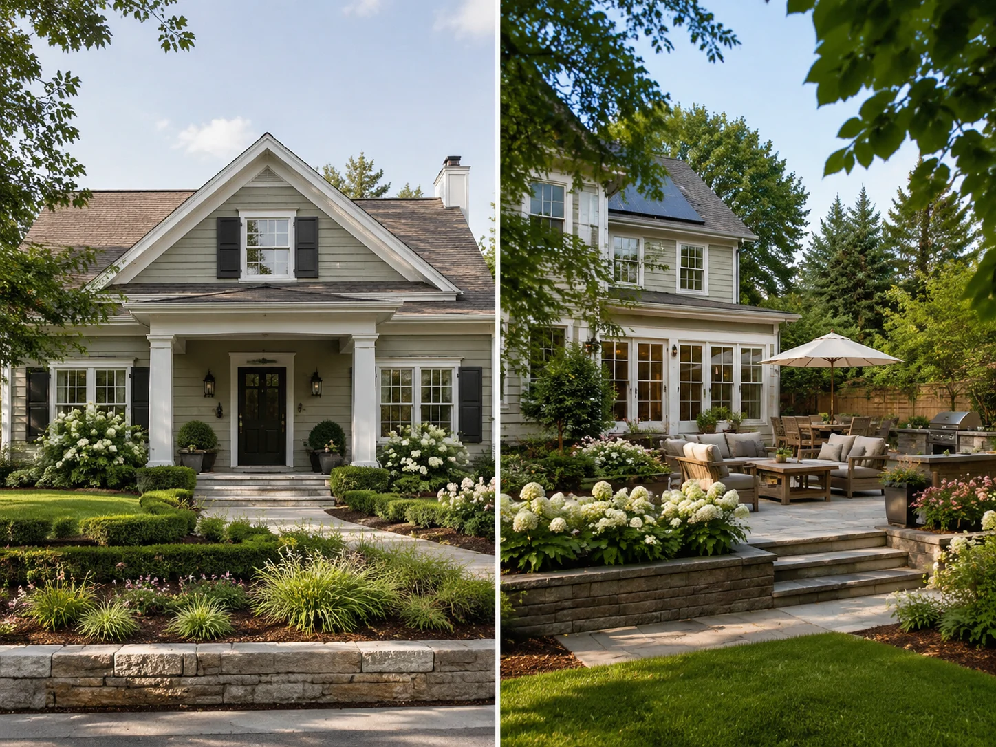 Front yard and backyard designs shown side by side for one home