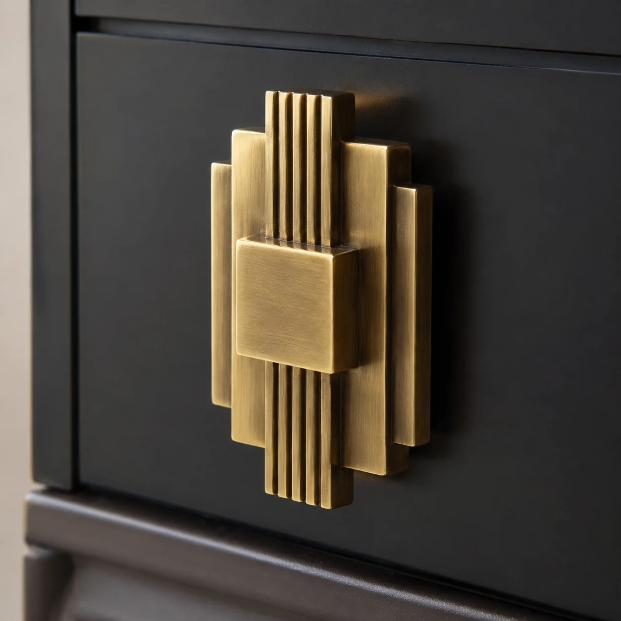 Close up of brushed brass hardware