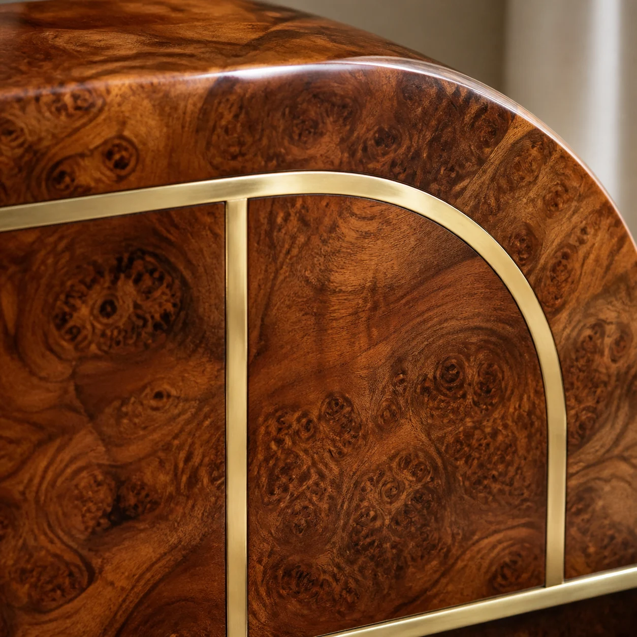 Close up of polished burl wood grain