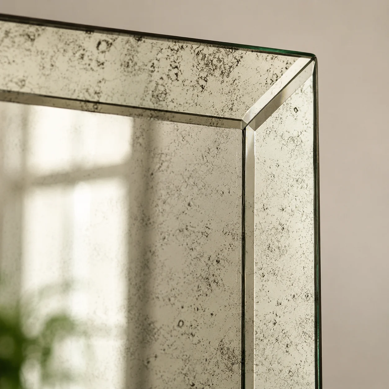 Close up of bevelled mirrored glass