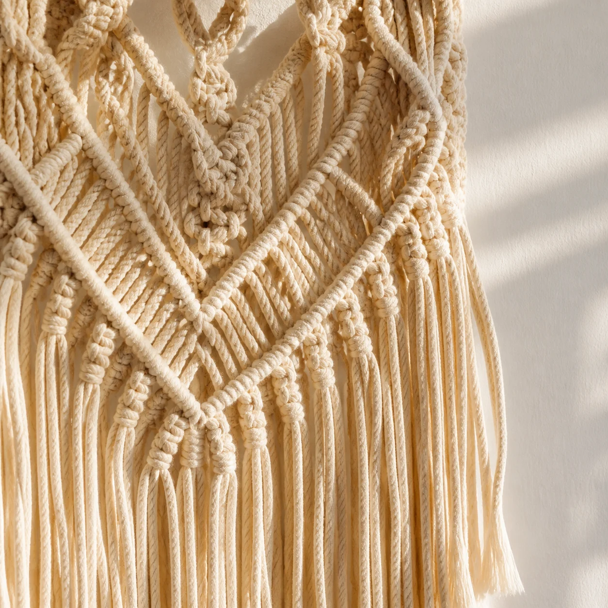 Detail of knotted macrame cotton