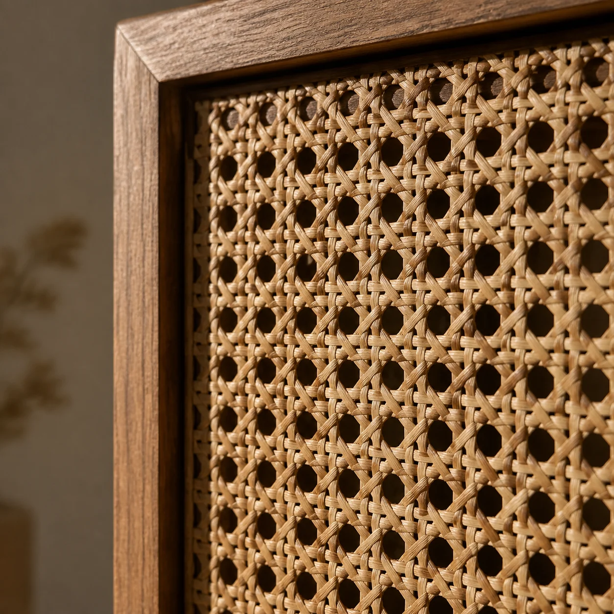 Close up of woven rattan cane webbing texture