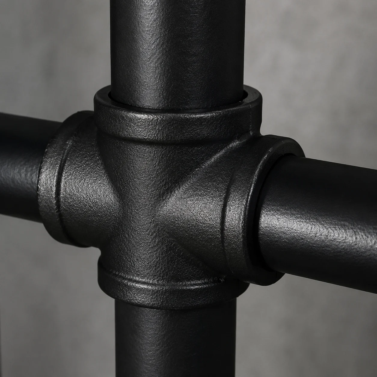 Matte black iron pipe detail.