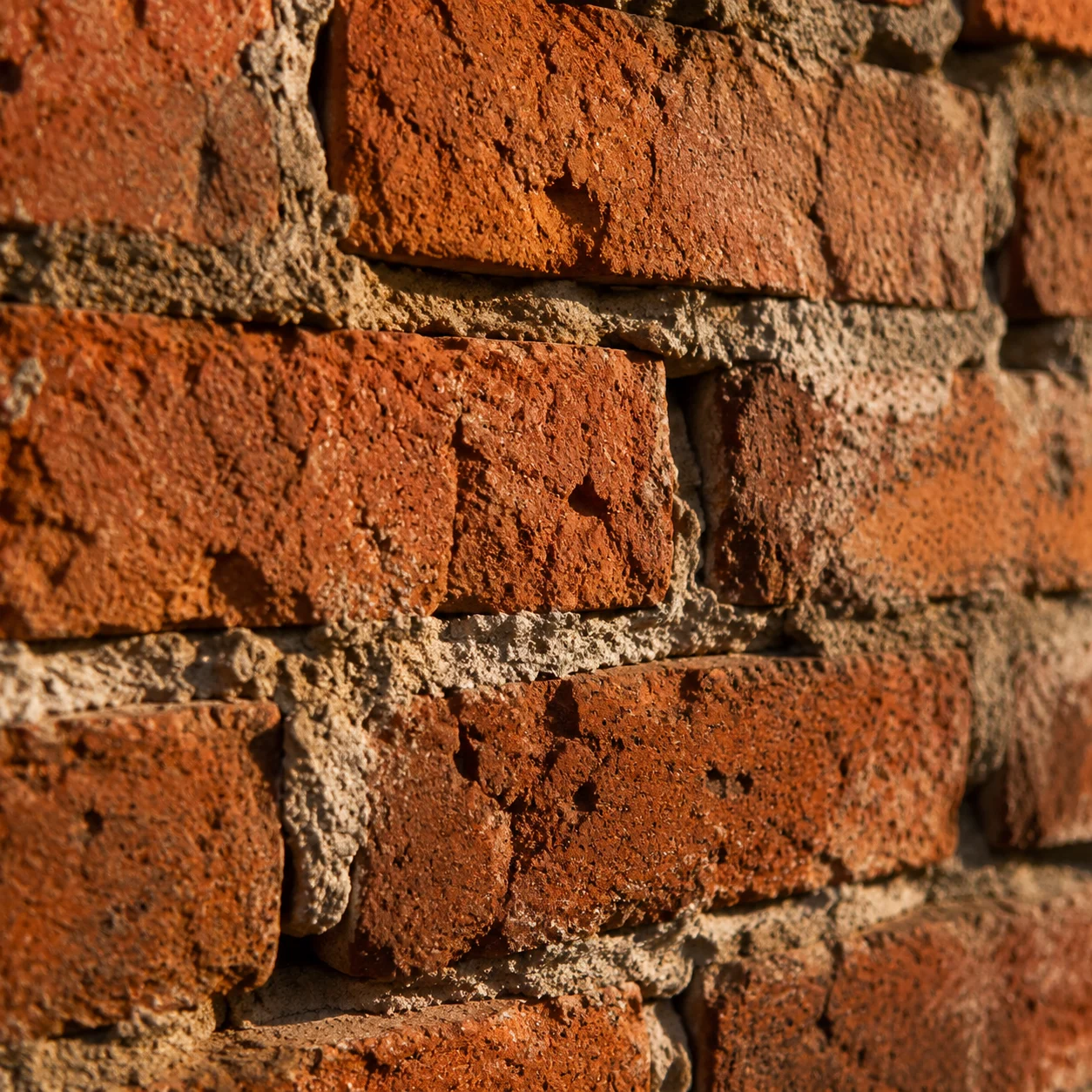 Primer plano de la textura de una pared de ladrillo rojo desgastado